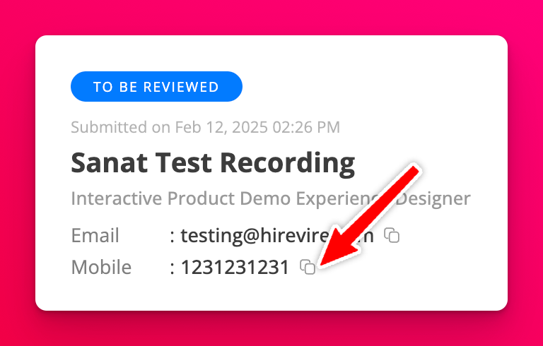 Copy button for a phone number