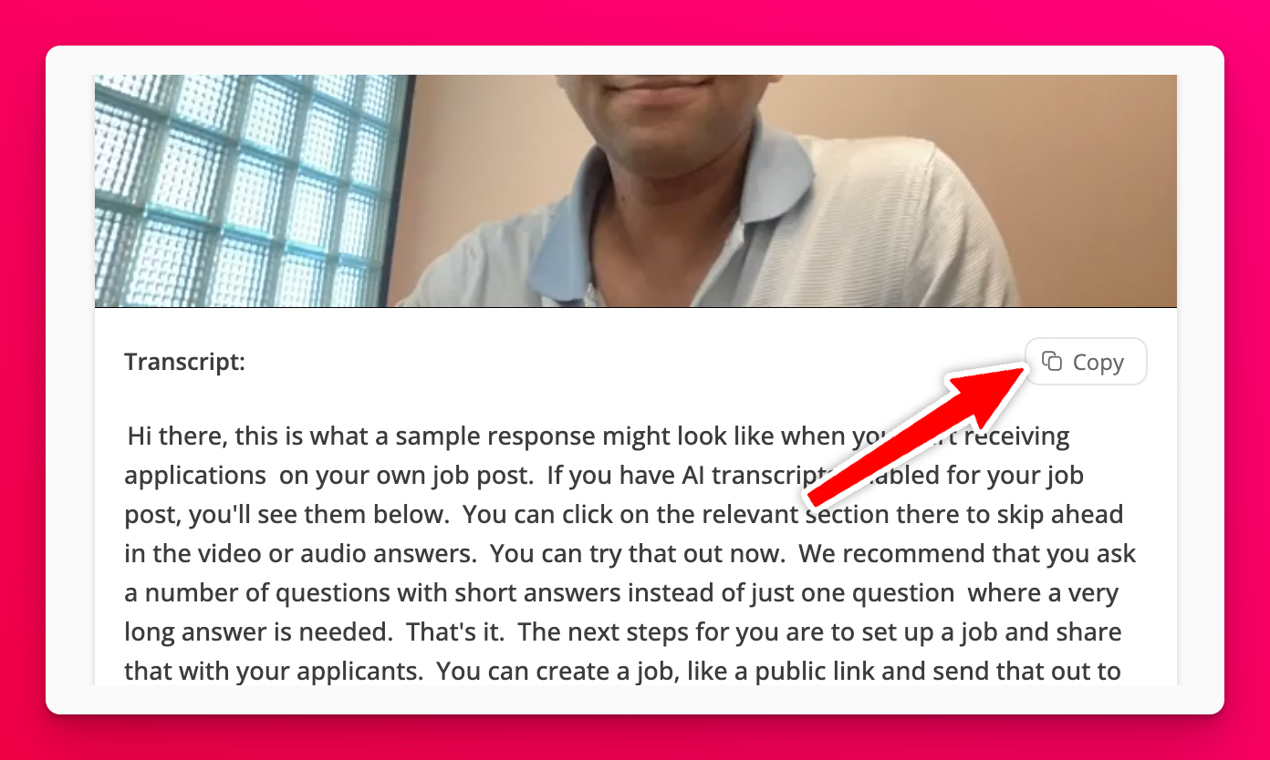 Copy button for an AI transcript