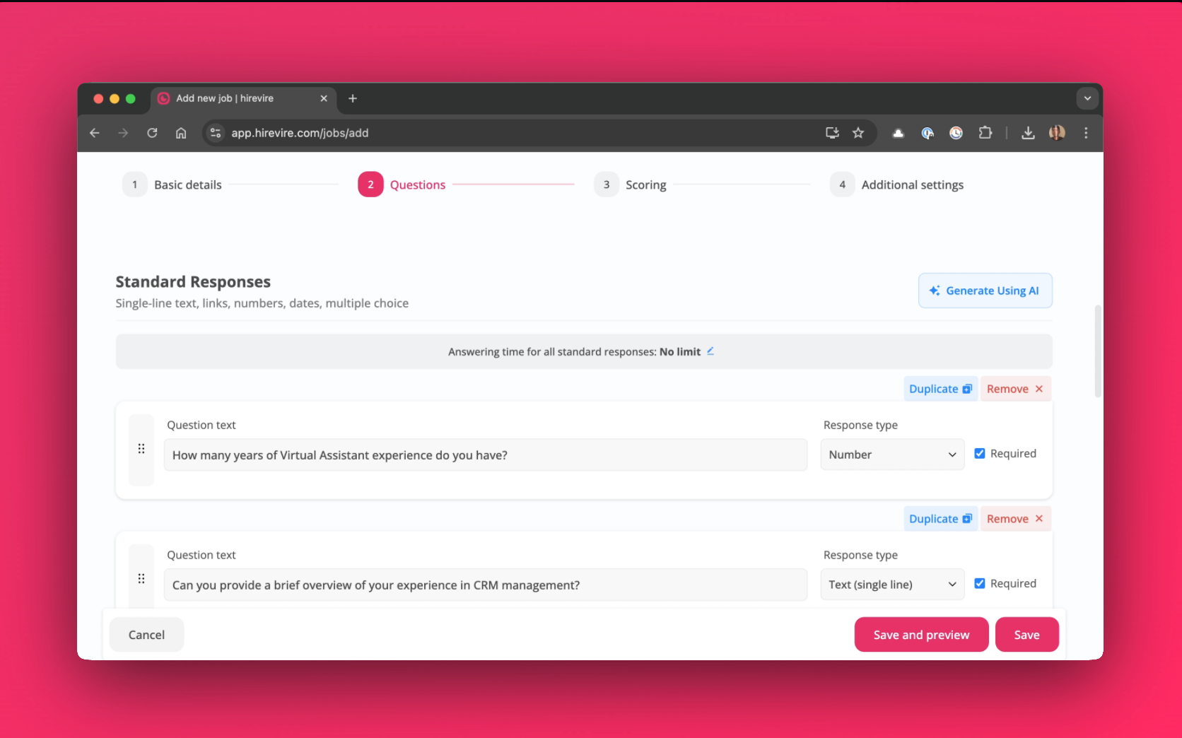 Questions tab with AI generation