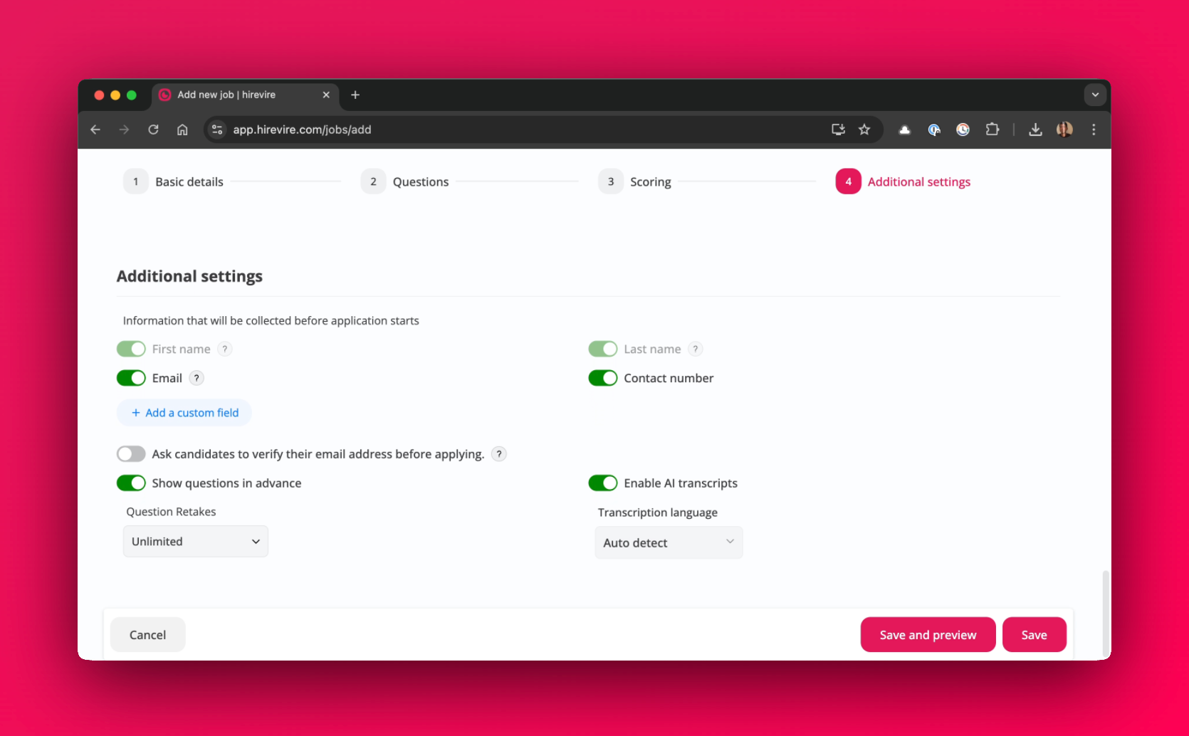 Additional settings tab