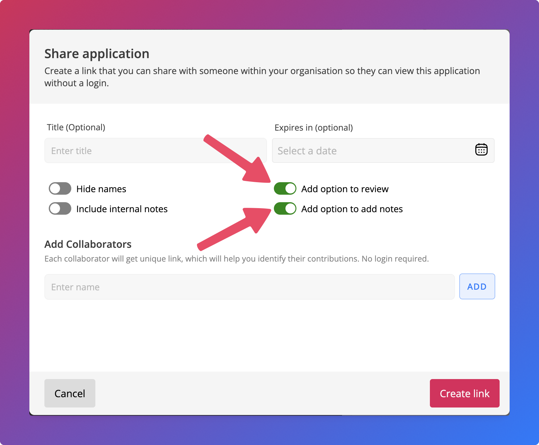 Application showcase link customization