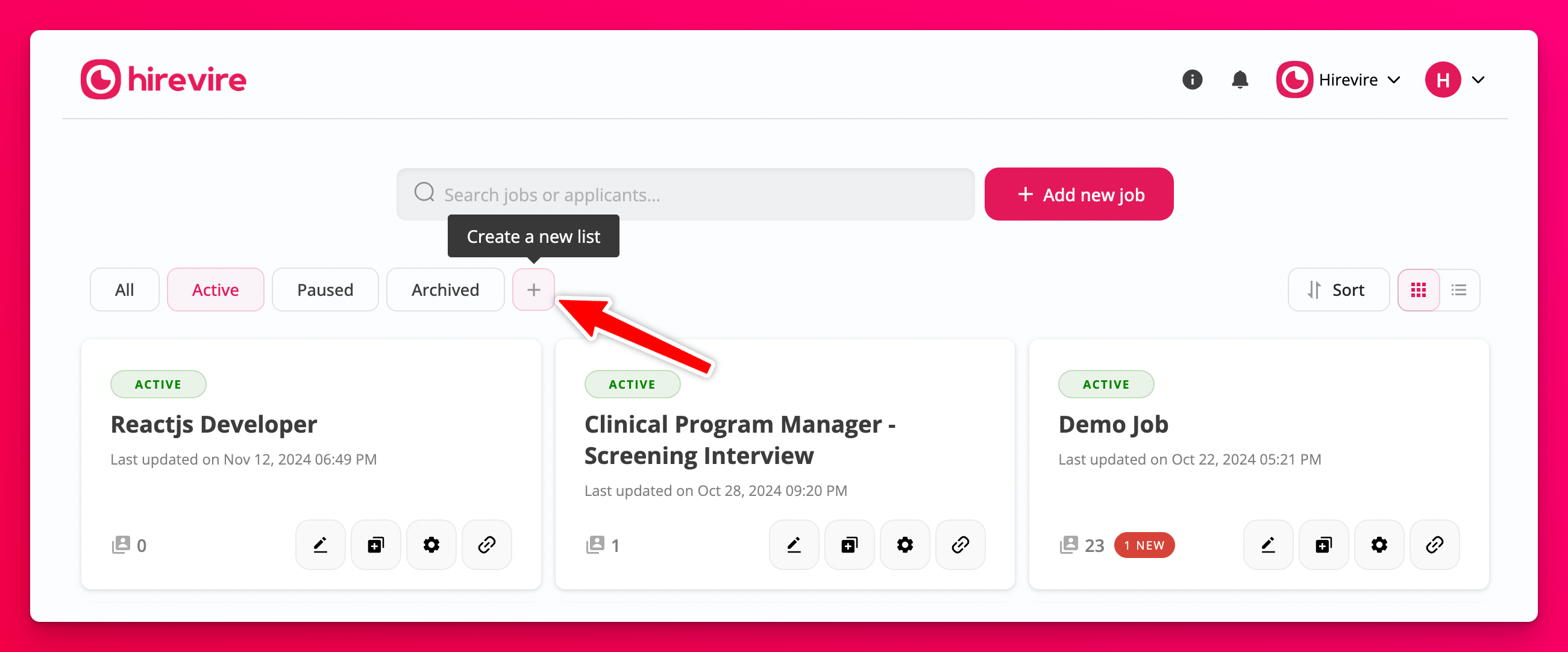 Job lists for organizing job posts
