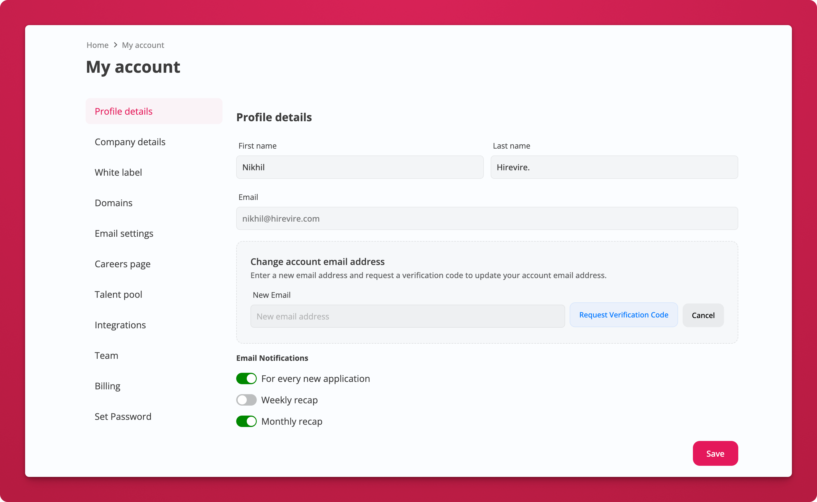 Changing the account email address