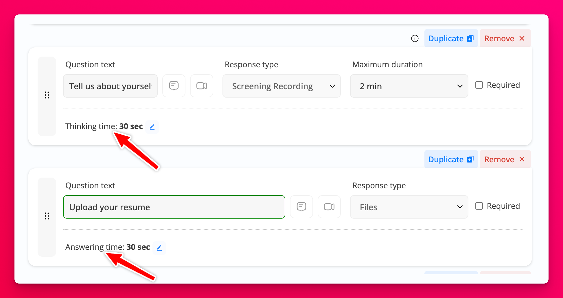 Answering time for text and file upload questions