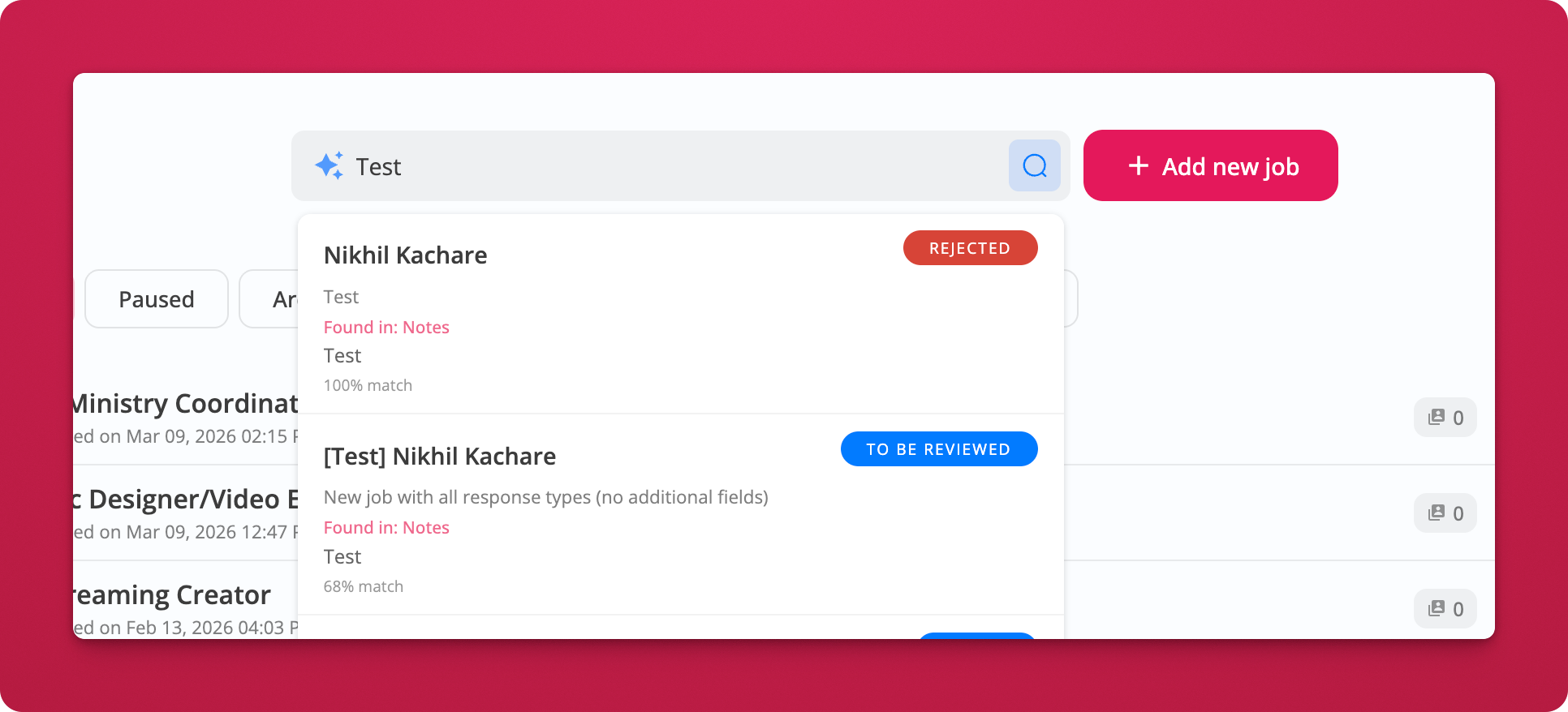 Deep Search results across jobs