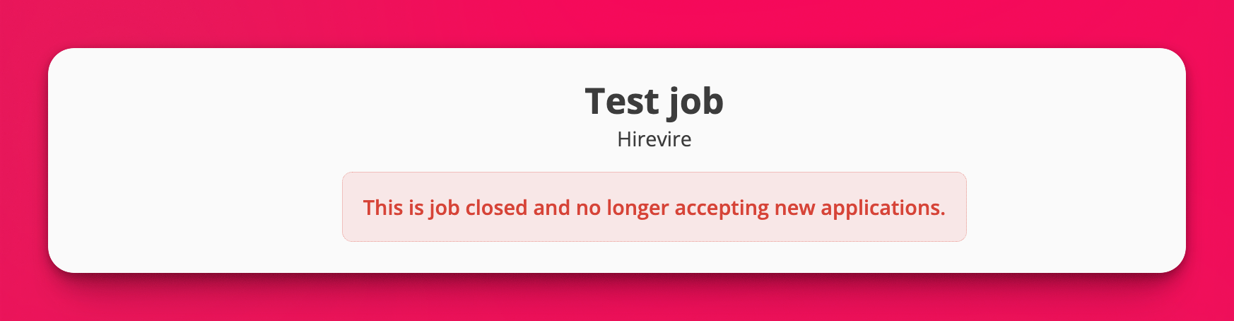 Closed message on the paused job application page
