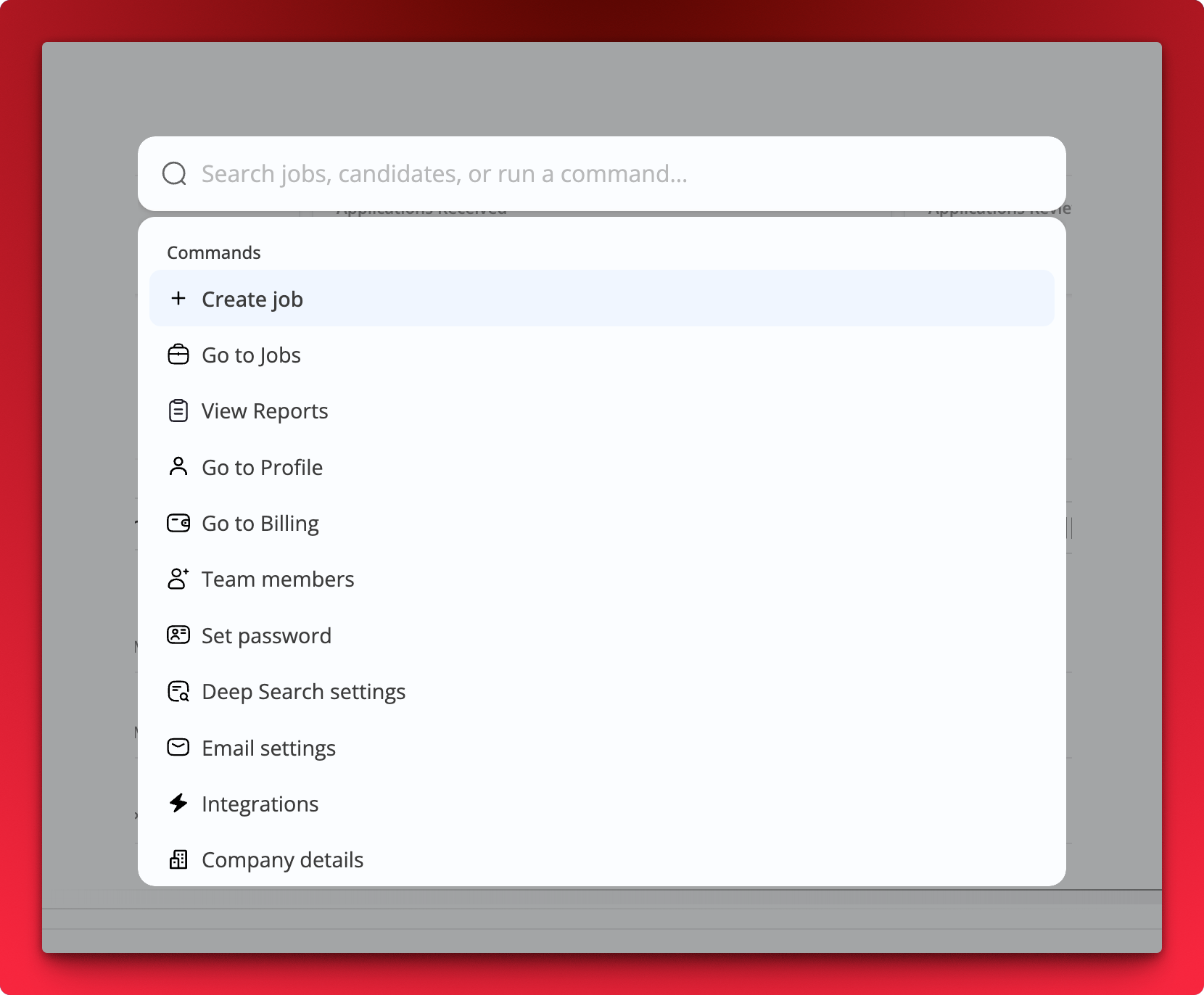 Command palette opened with Cmd+K