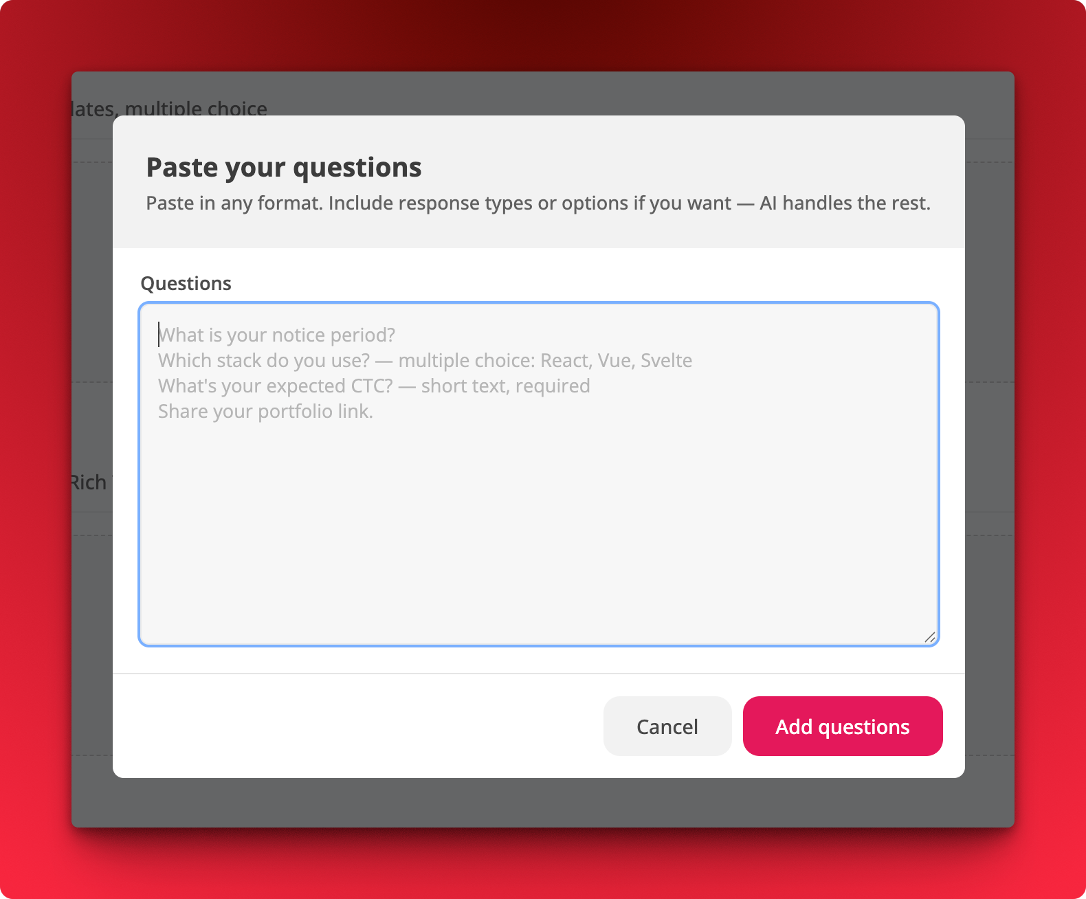 AI question generation count selector