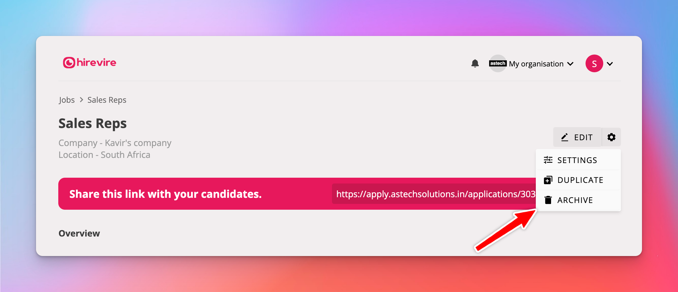 Archive jobs control