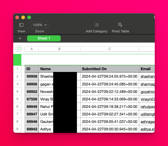 Application submission timestamp in CSV