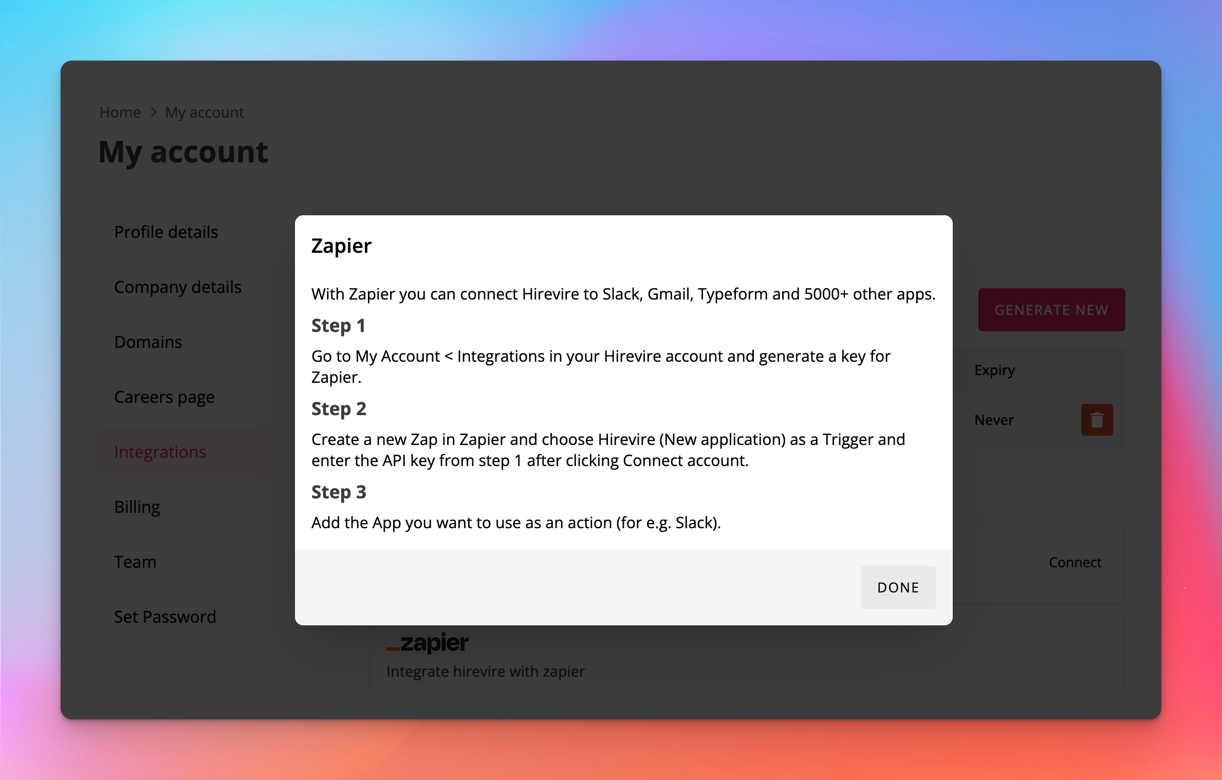 Example Zapier workflow