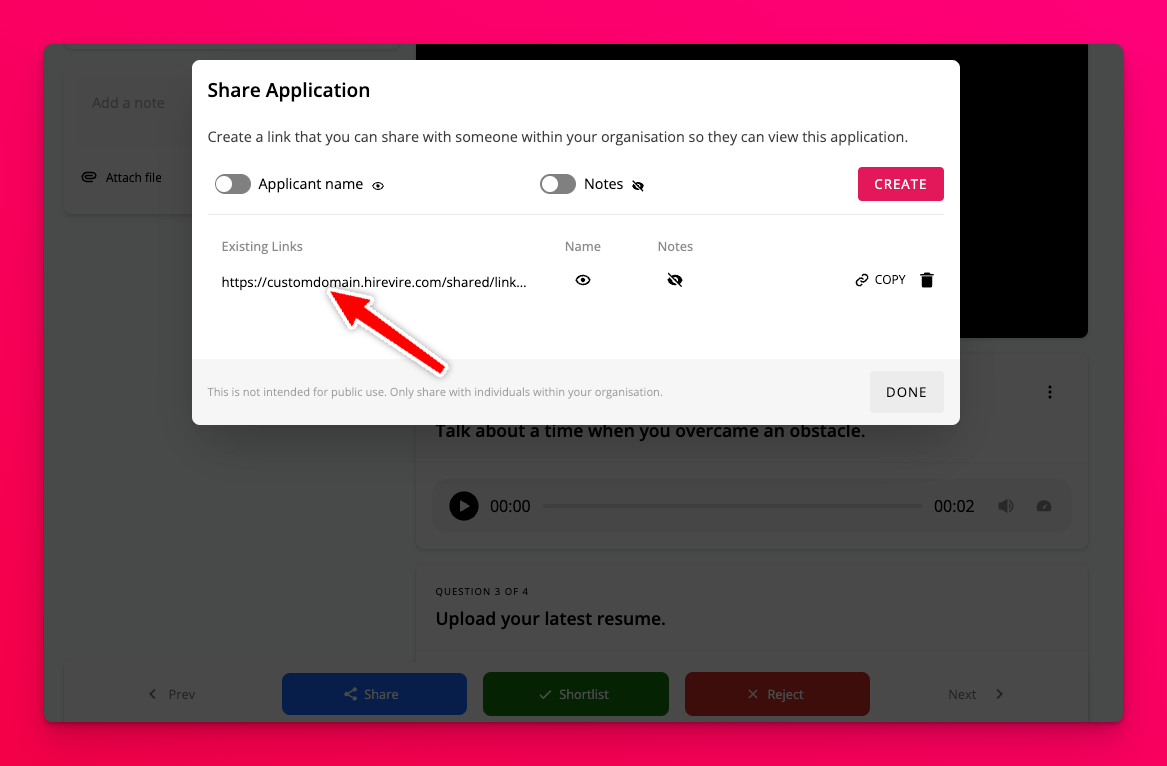 Share link using the custom domain
