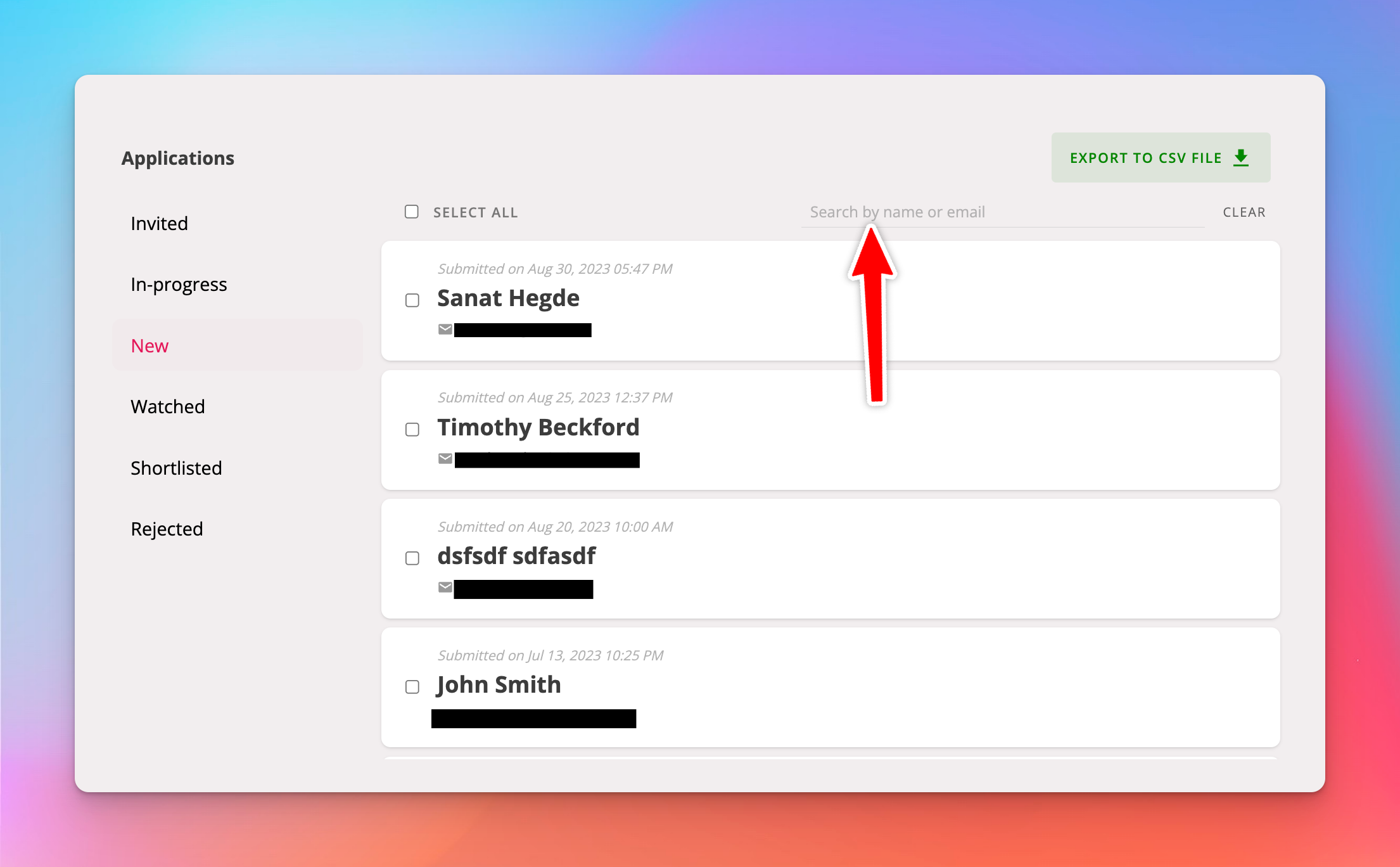 Application search and filtering controls