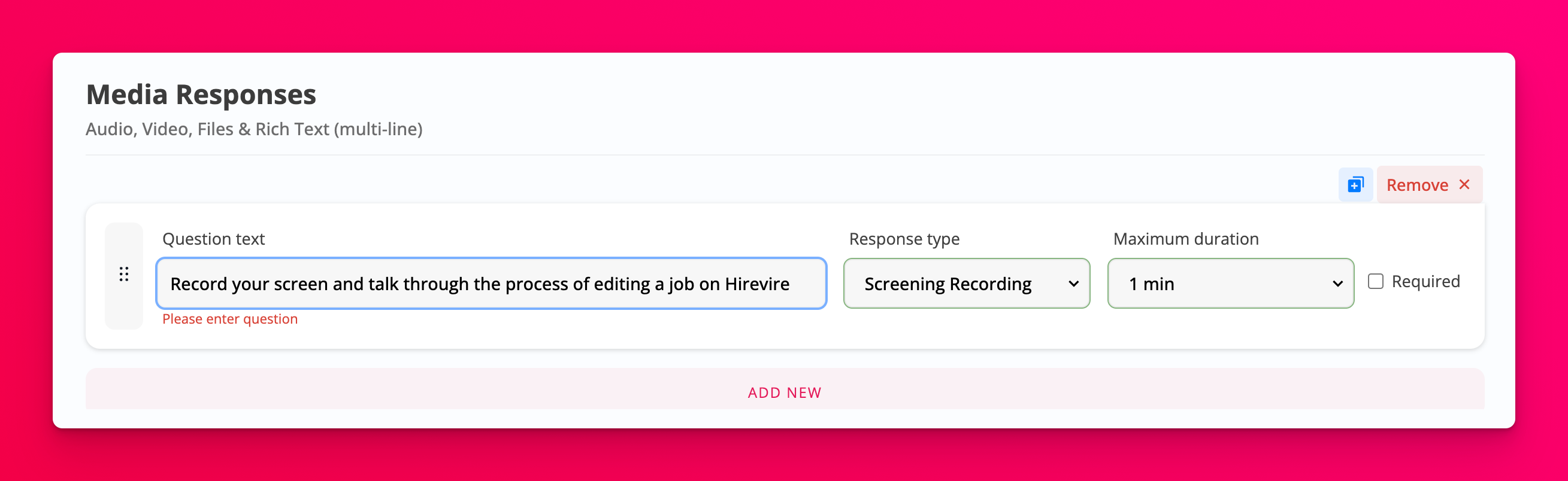 Screen recording response type option