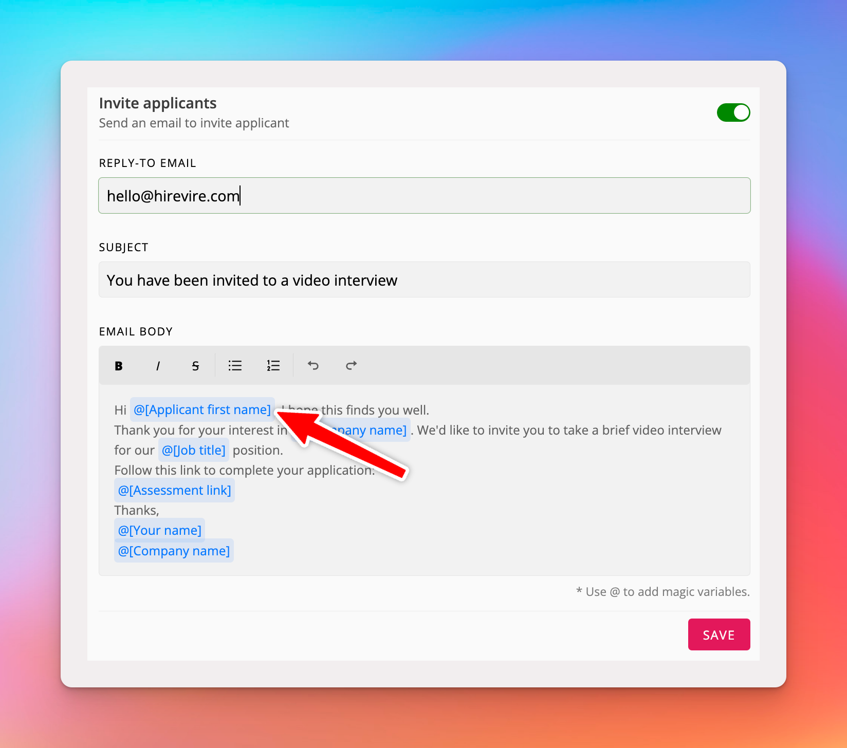 First name magic variable in email automation