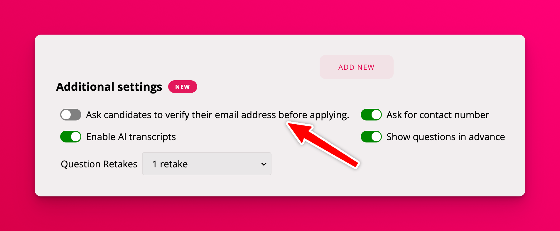 Email verification setting to limit repeat applications