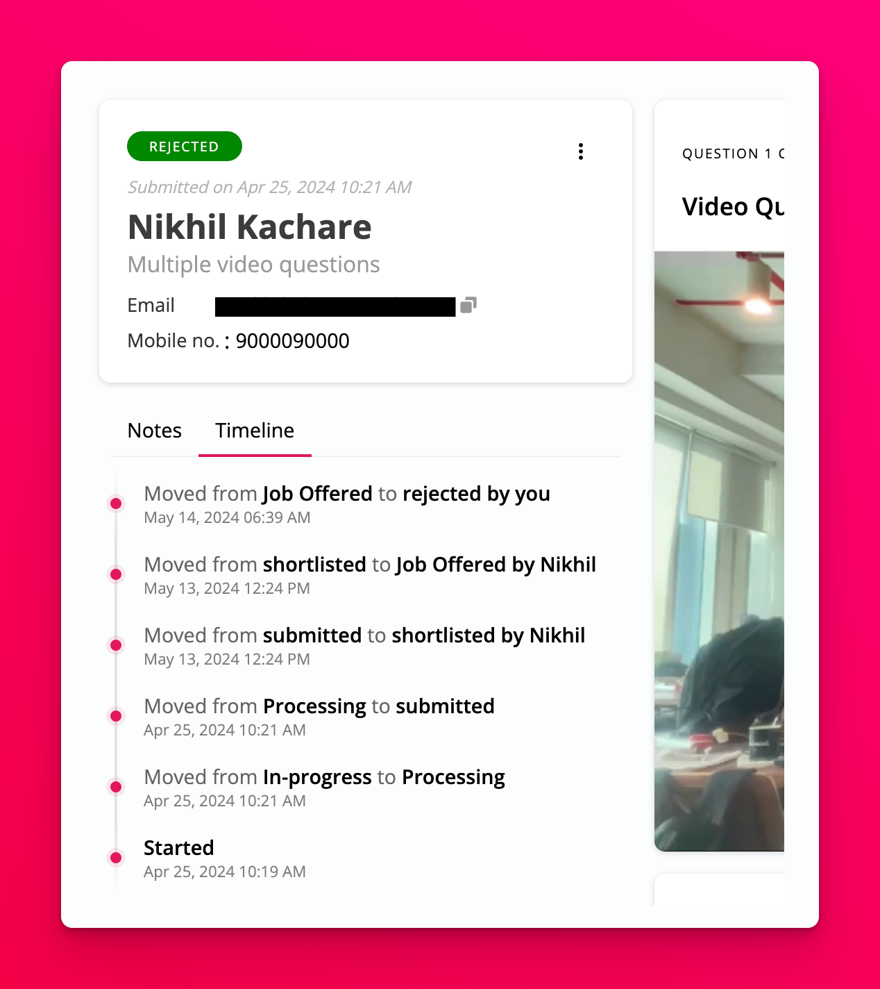 Application stage-change audit timeline