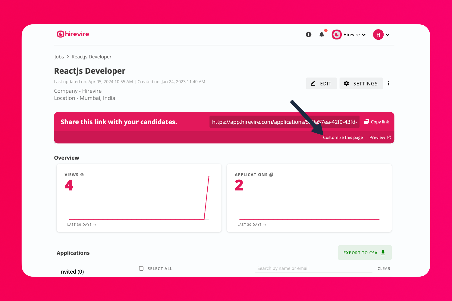 Customize page button