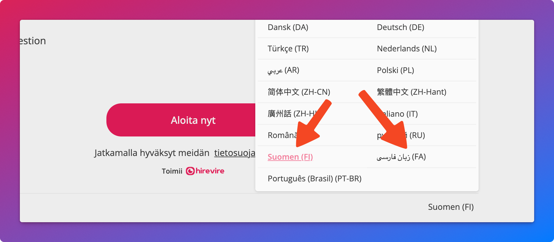 Persian and Finnish translated page