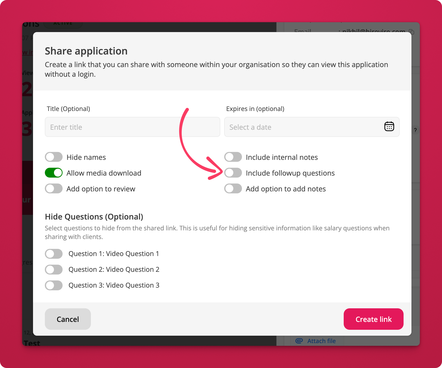 Include followup questions toggle in the share dialog