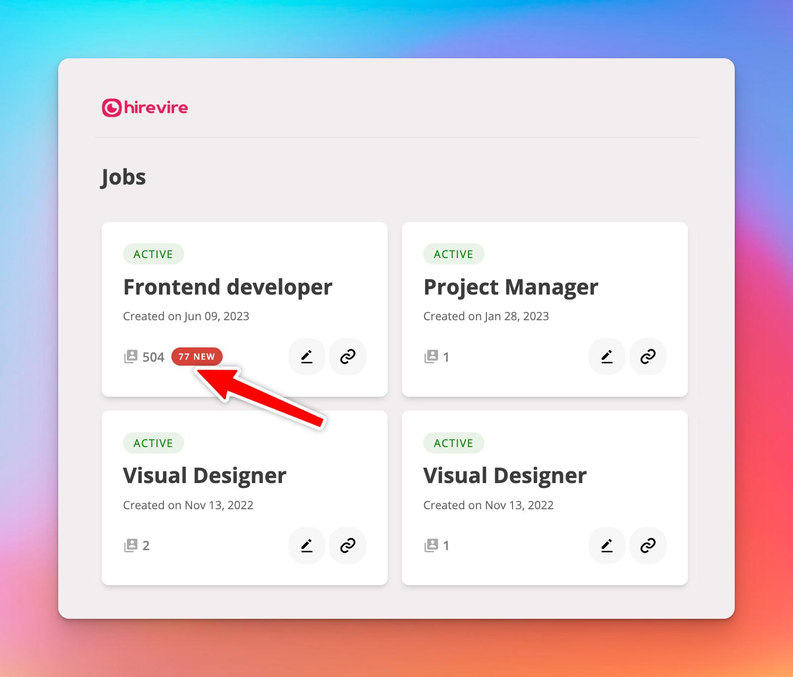 Dashboard showing total and new applications