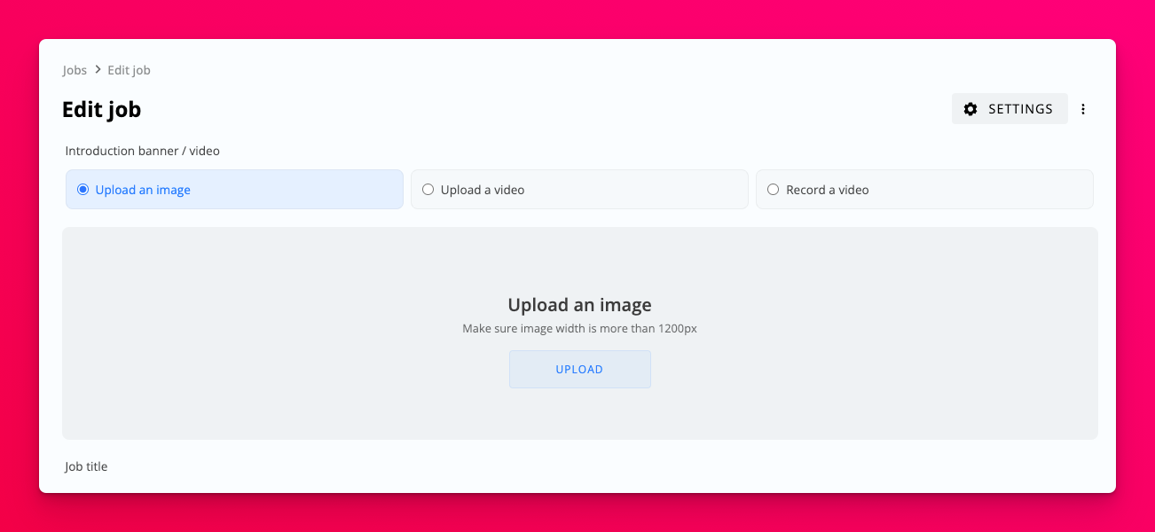 Banner image, video upload or record options