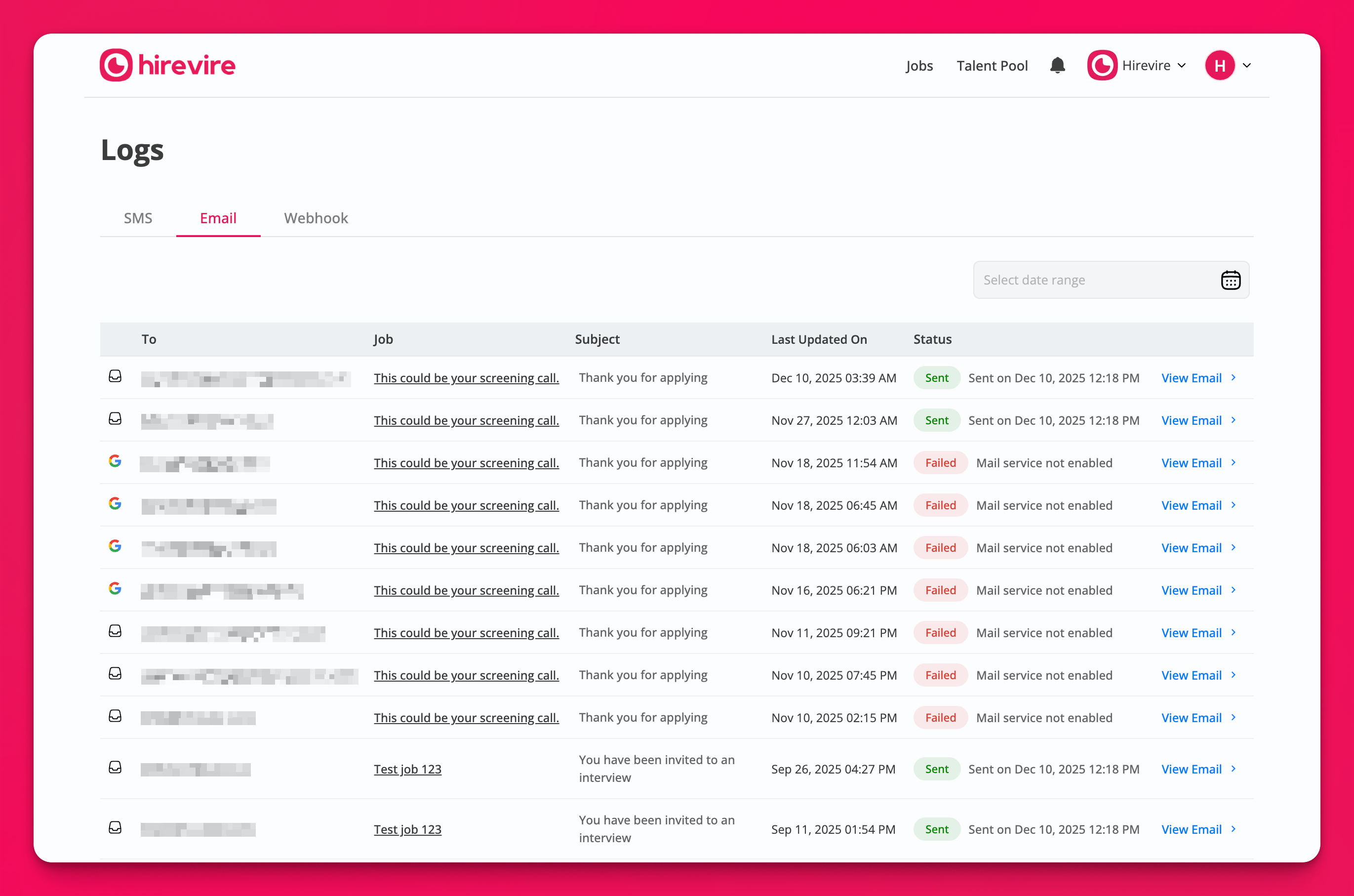 Email delivery log details