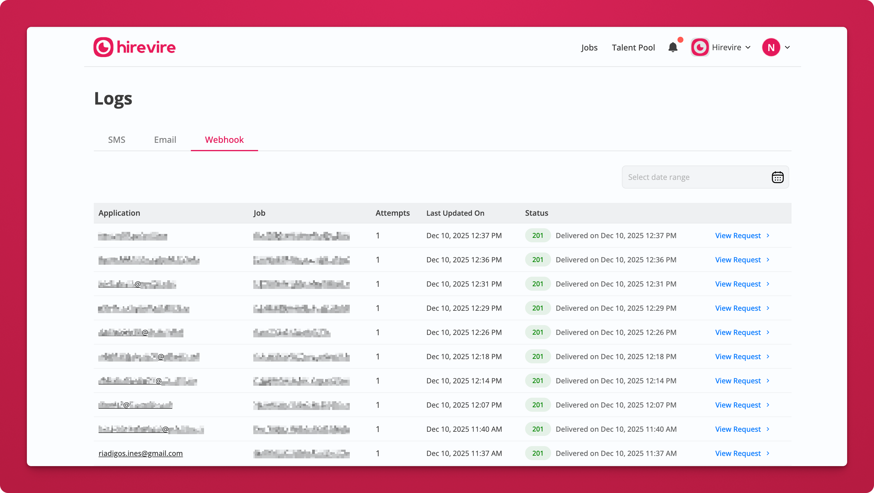 Webhook delivery log details