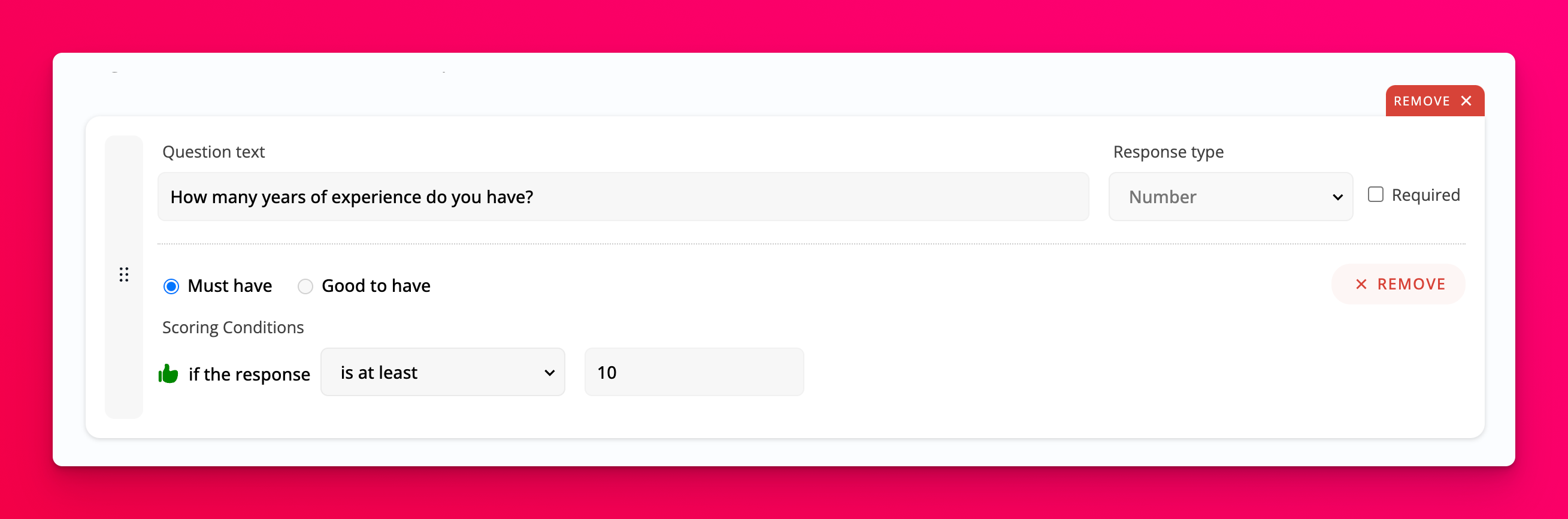 Scoring criteria configuration