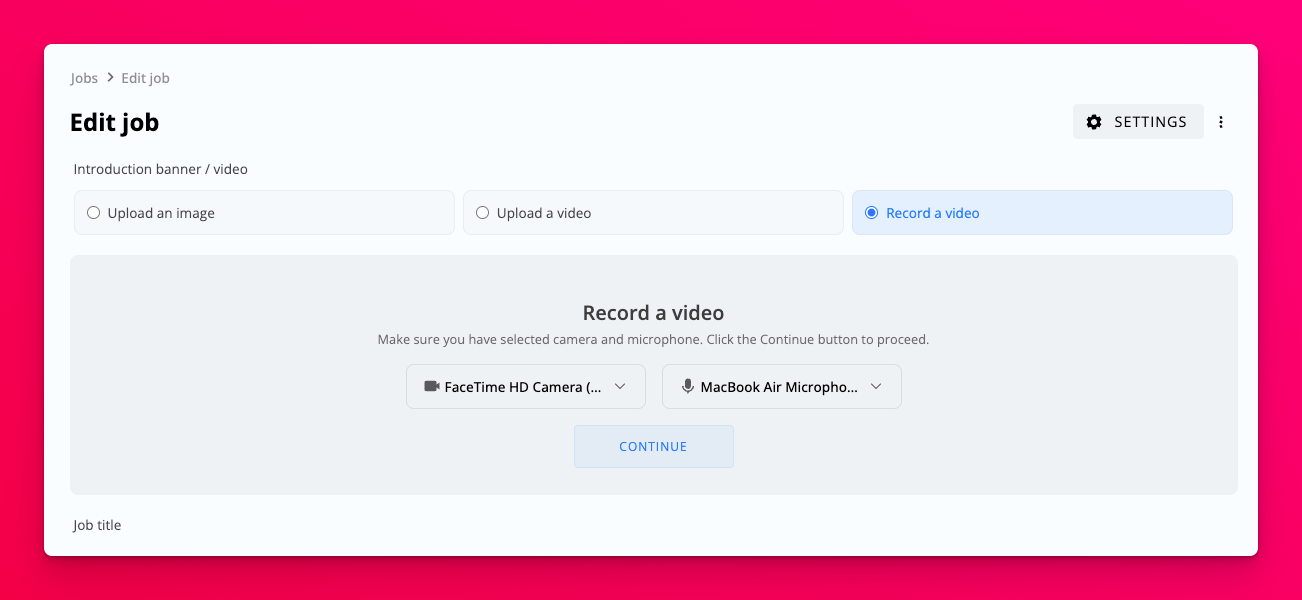 Job introduction video recording interface