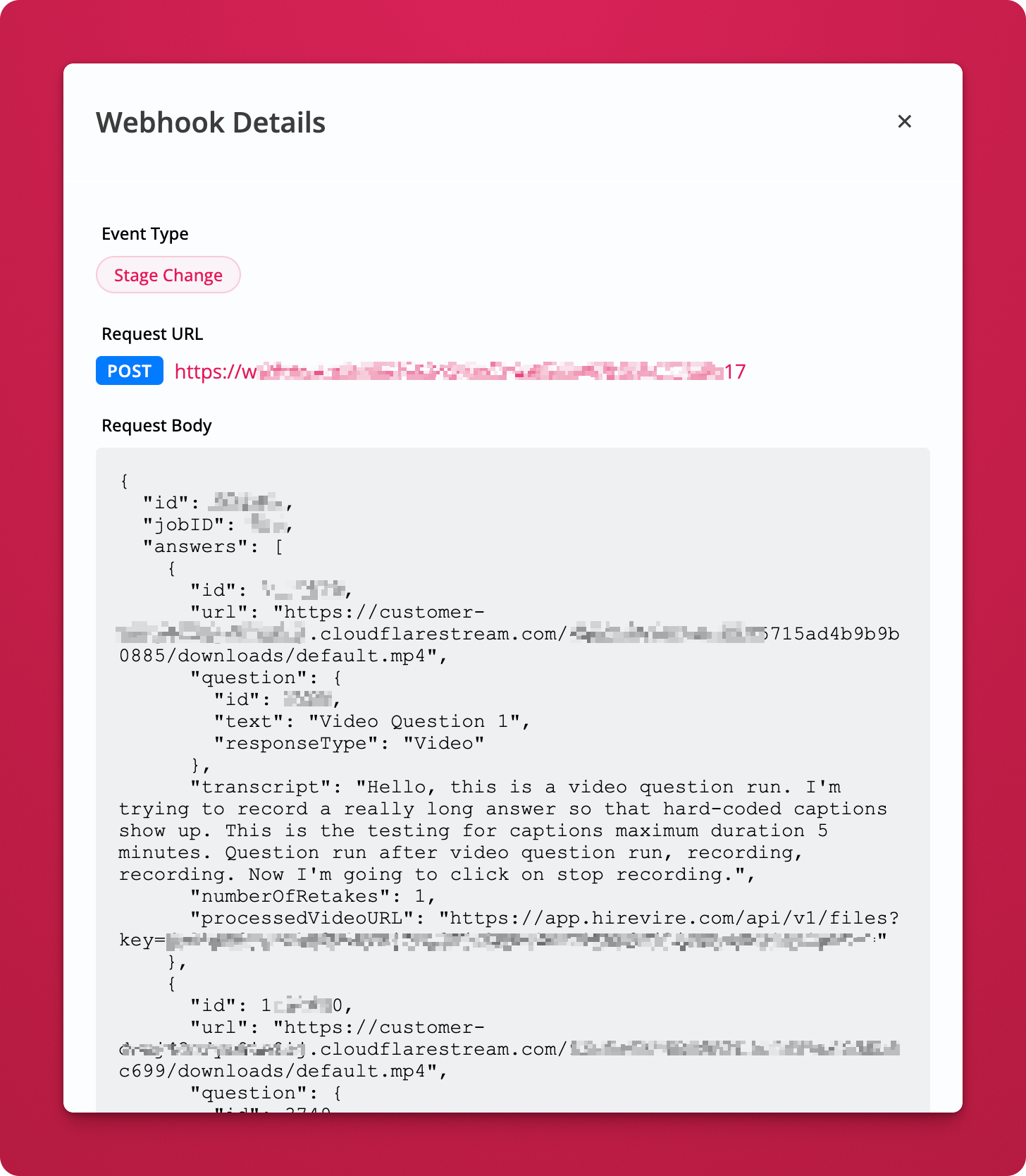 Viewing a webhook request payload