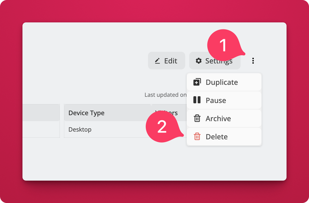 Delete option in the job menu