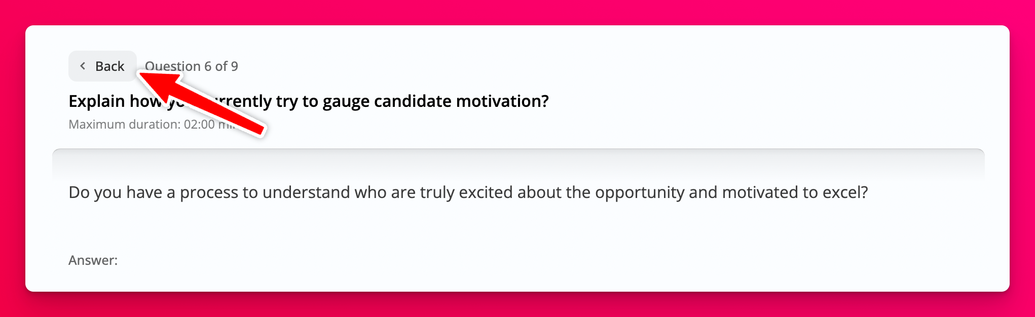 Back button in the top right of the question view
