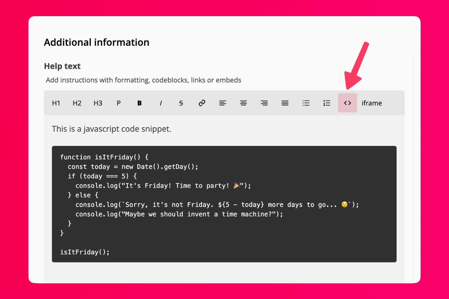 Code block in question instructions