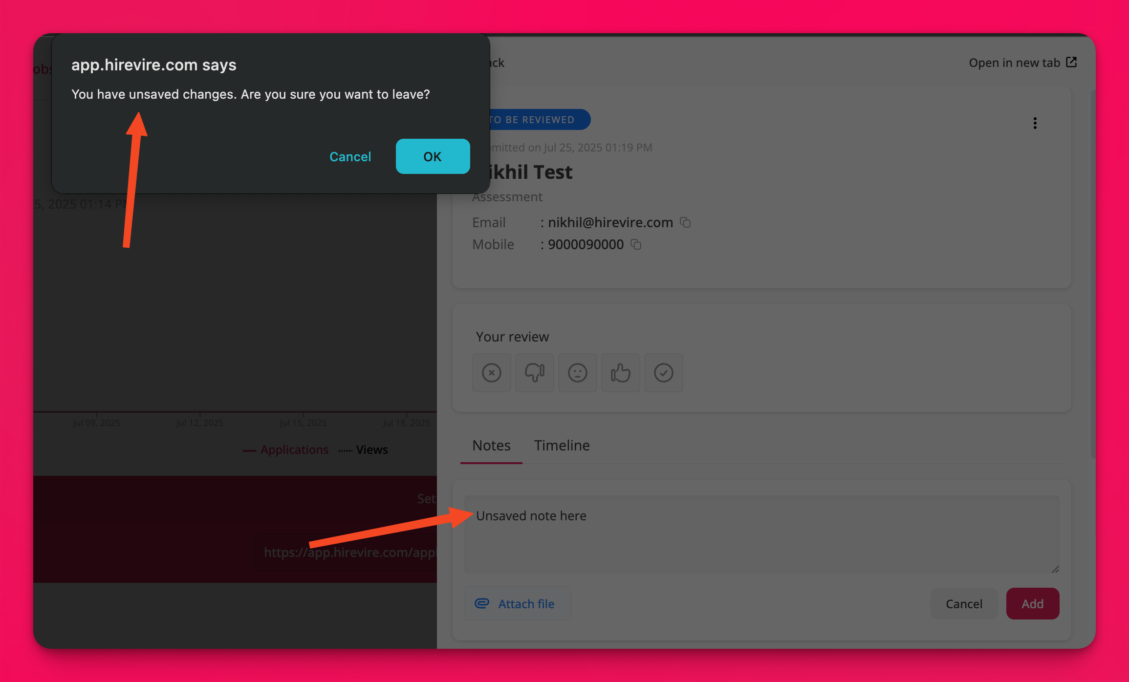Unsaved changes warning for application notes