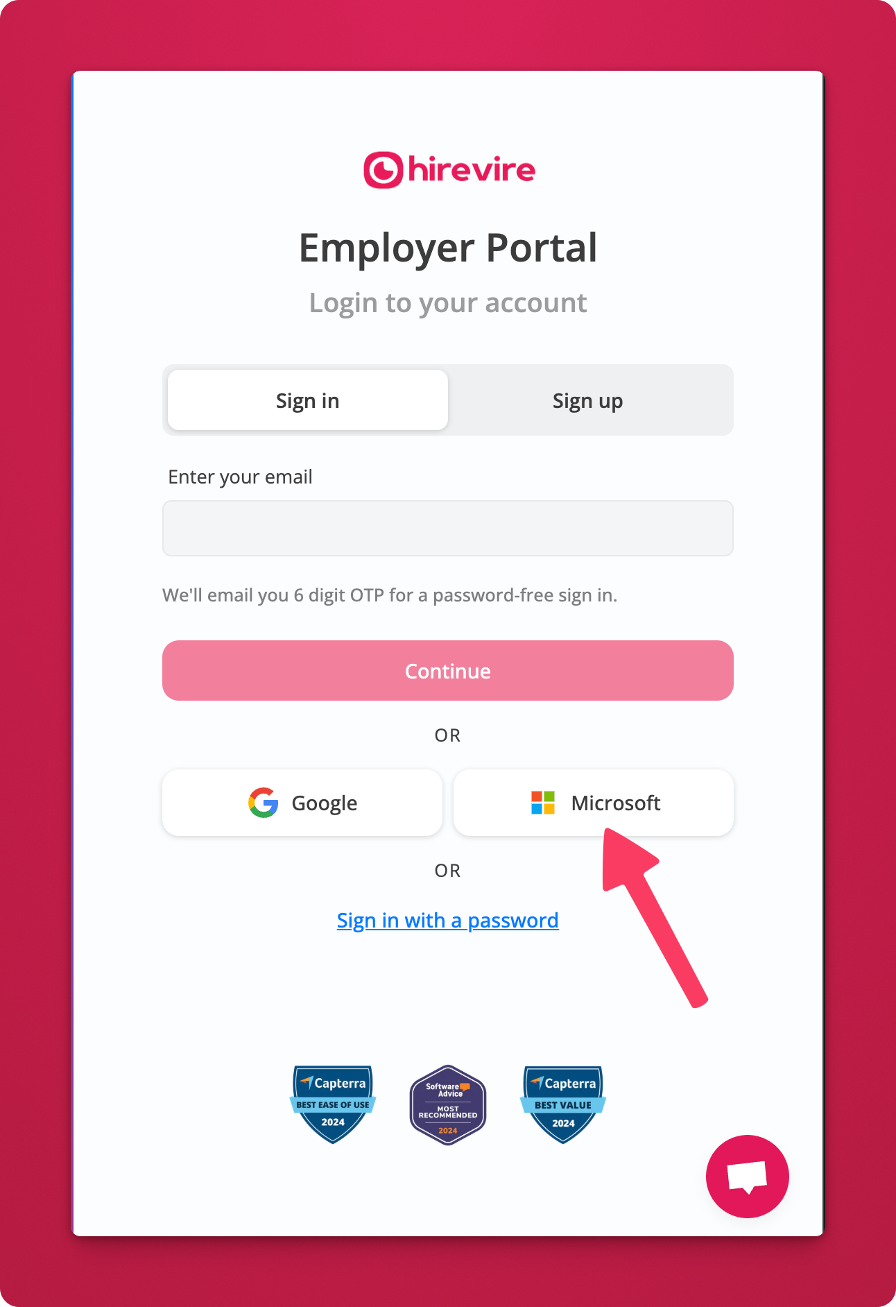 Sign-in options including Microsoft