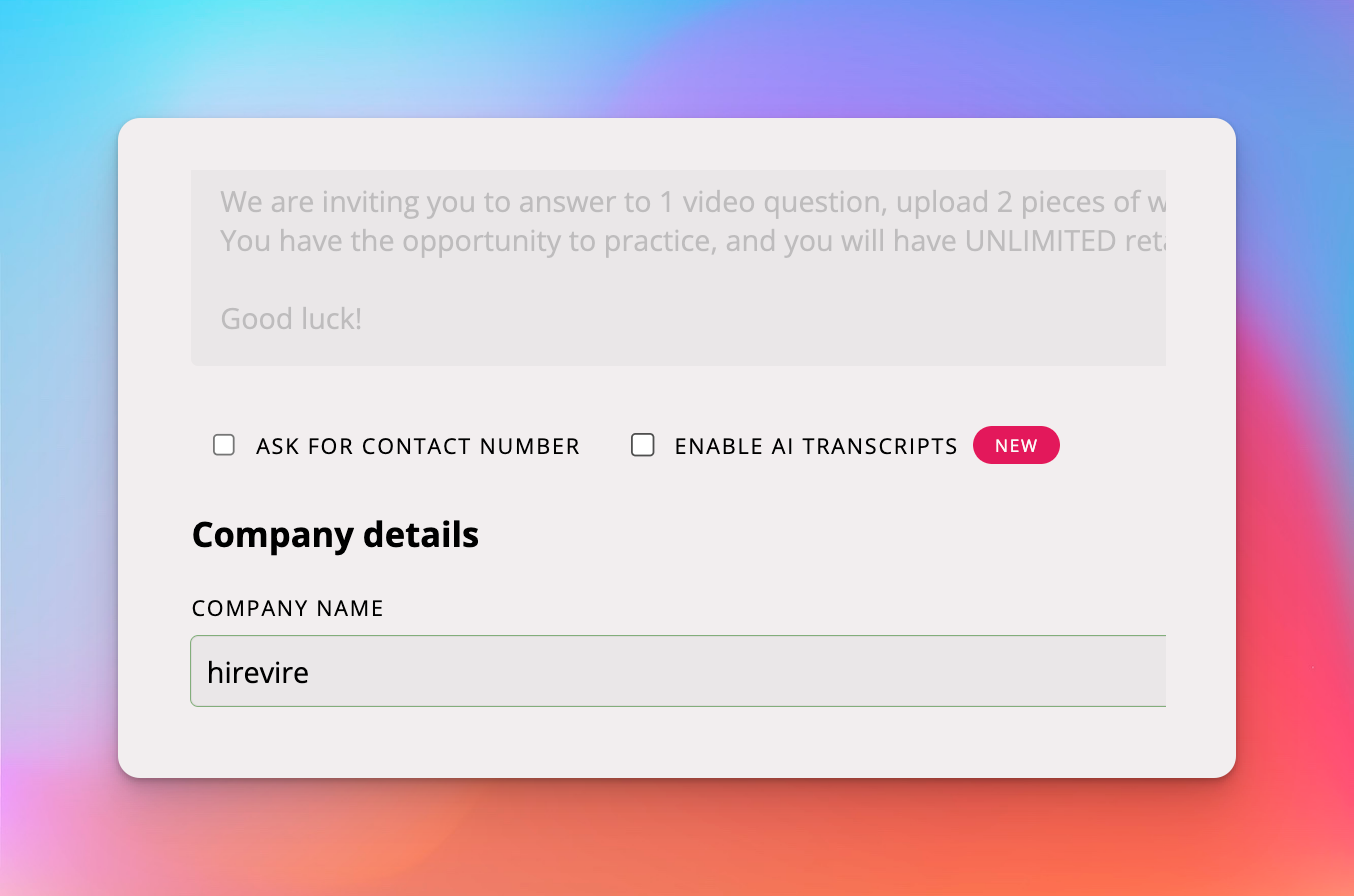 AI transcript setting in job configuration