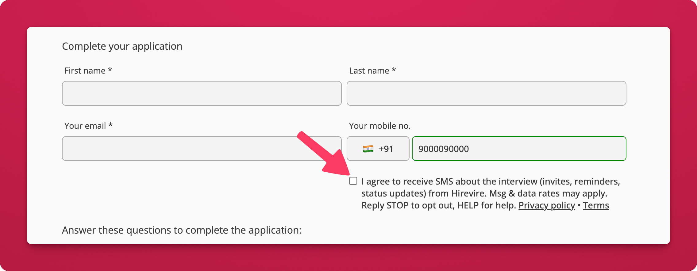 Candidate SMS preference option