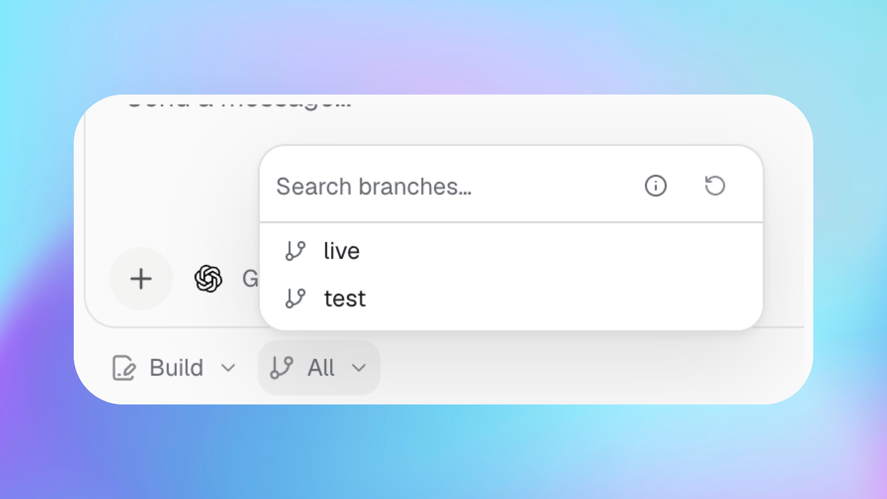 Build mode with the Bubble branch access menu open