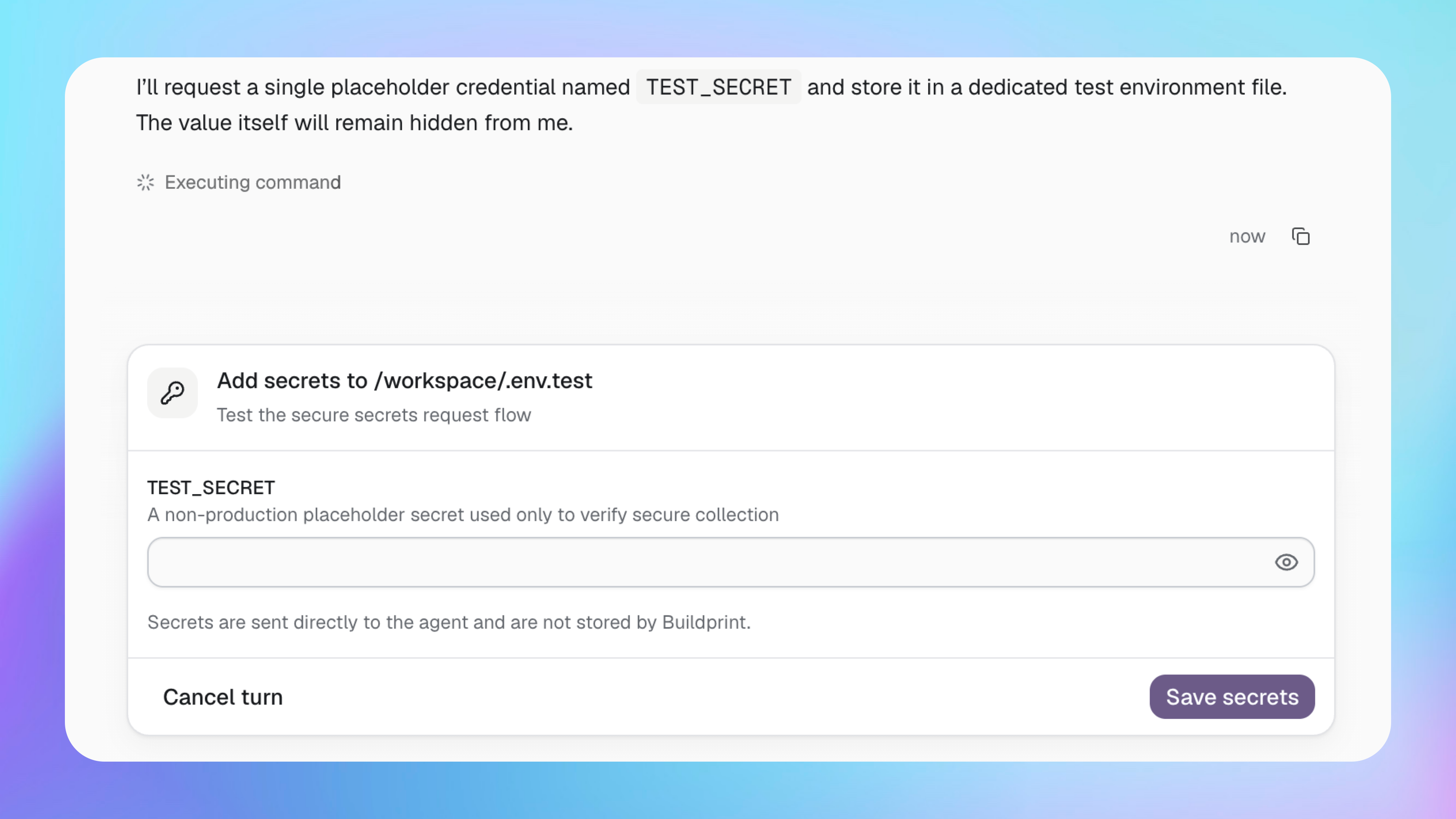 A secure Agent request for a test secret