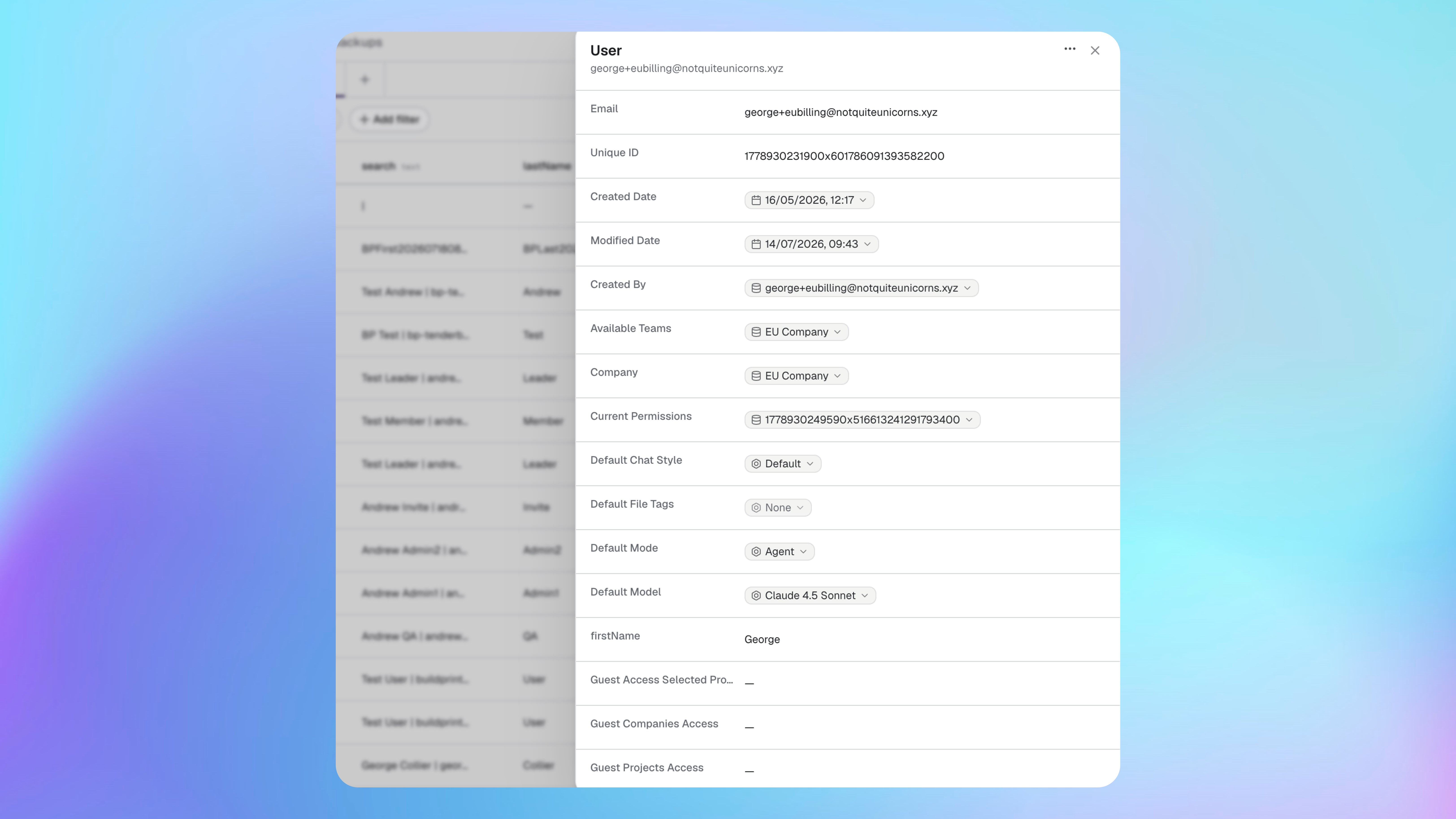 A Bubble User record open in the Data Explorer details panel