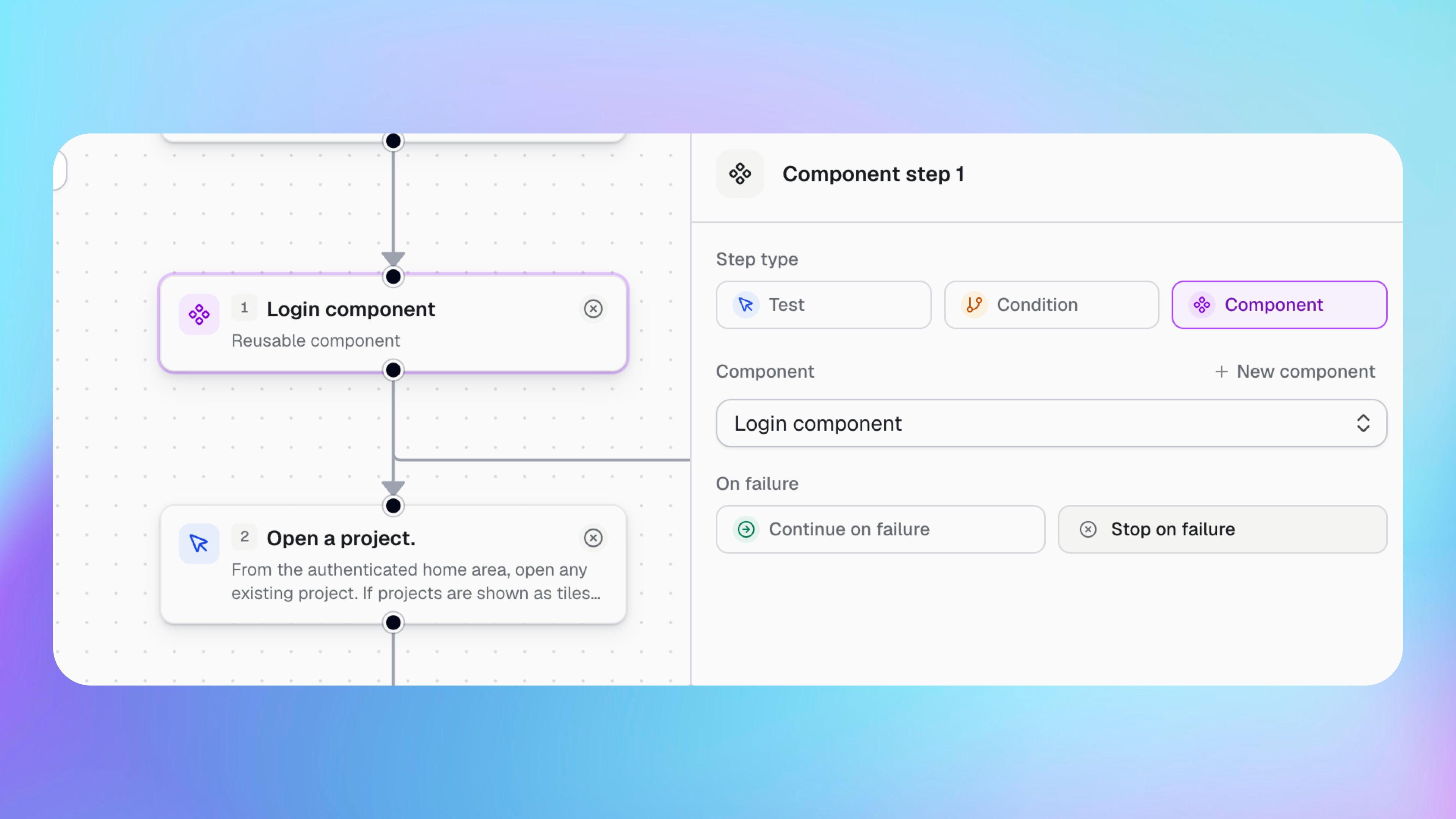 A reusable login component added to a Buildprint test