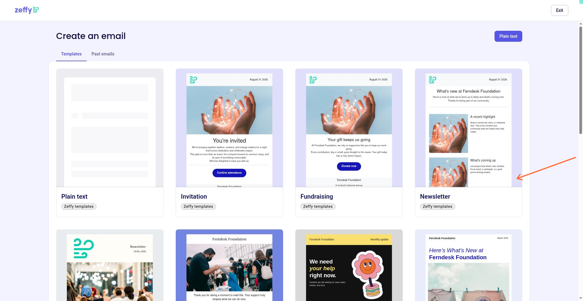 Auswahl des E-Mail-Editor-Templates