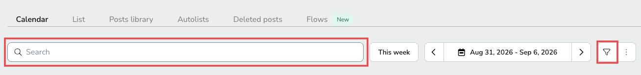 Calendar view in Planning with the filter button