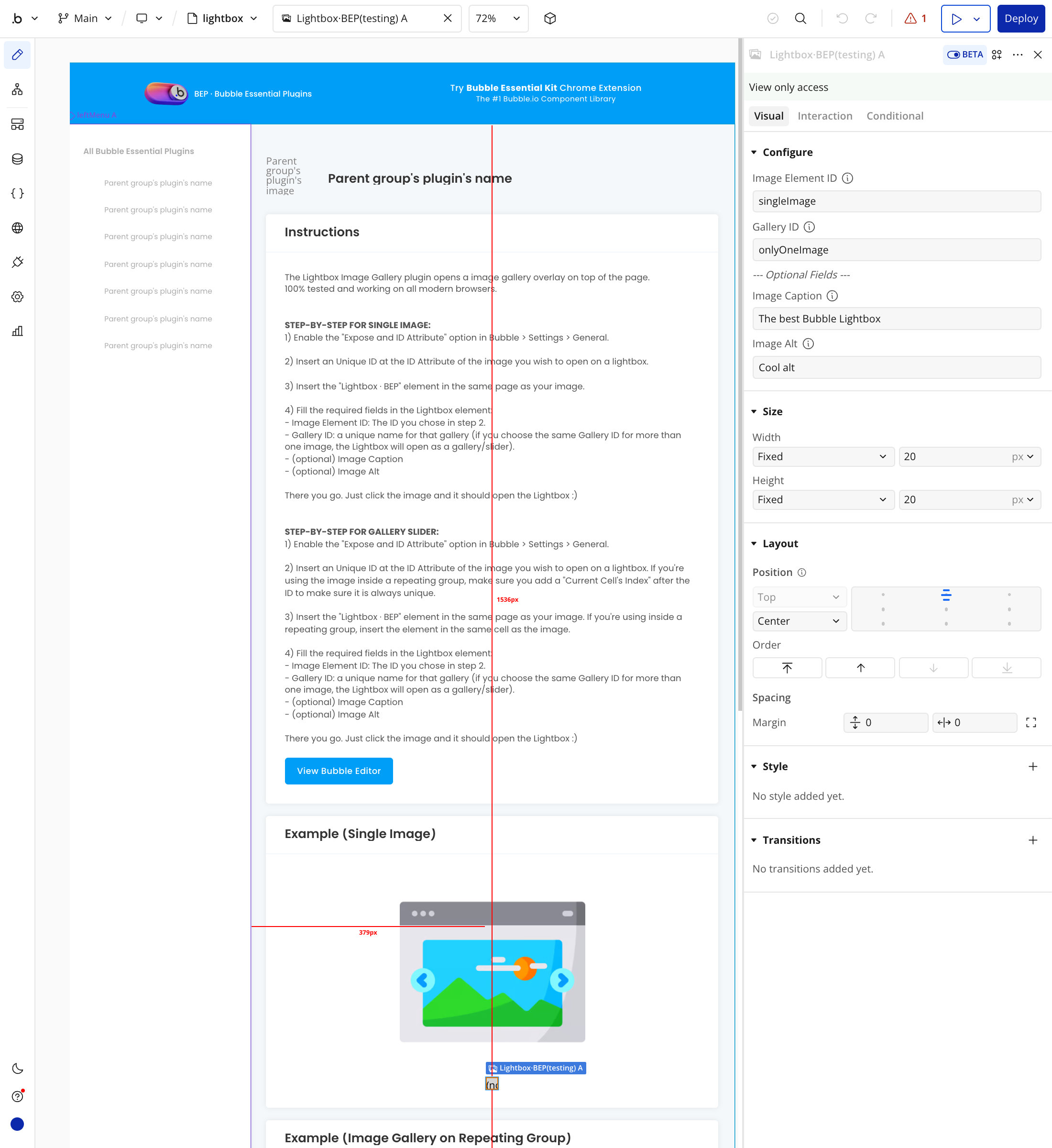 Lightbox BEP element properties in Bubble's property editor