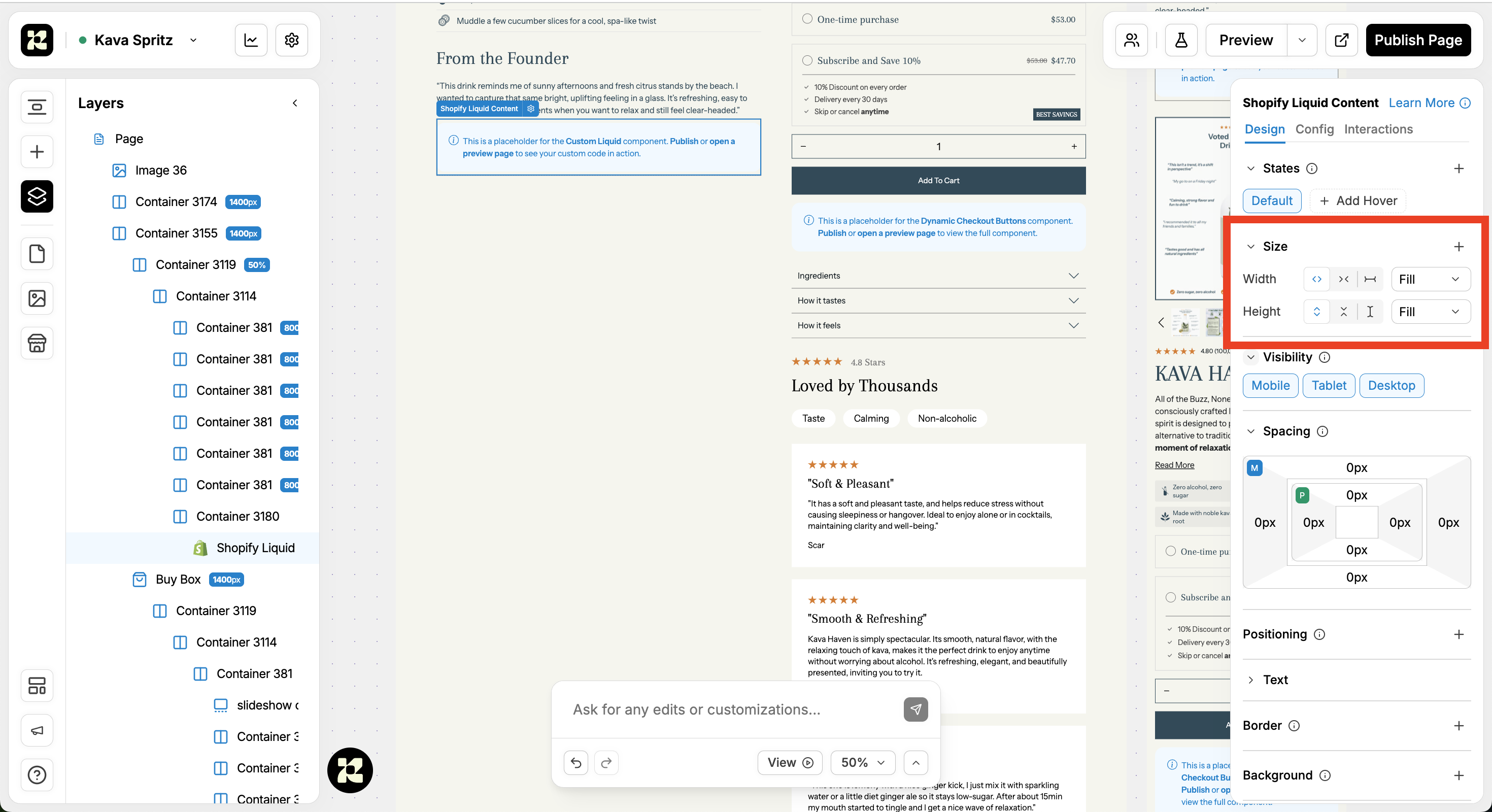 Set the section Width to Fill in the Replo Size settings