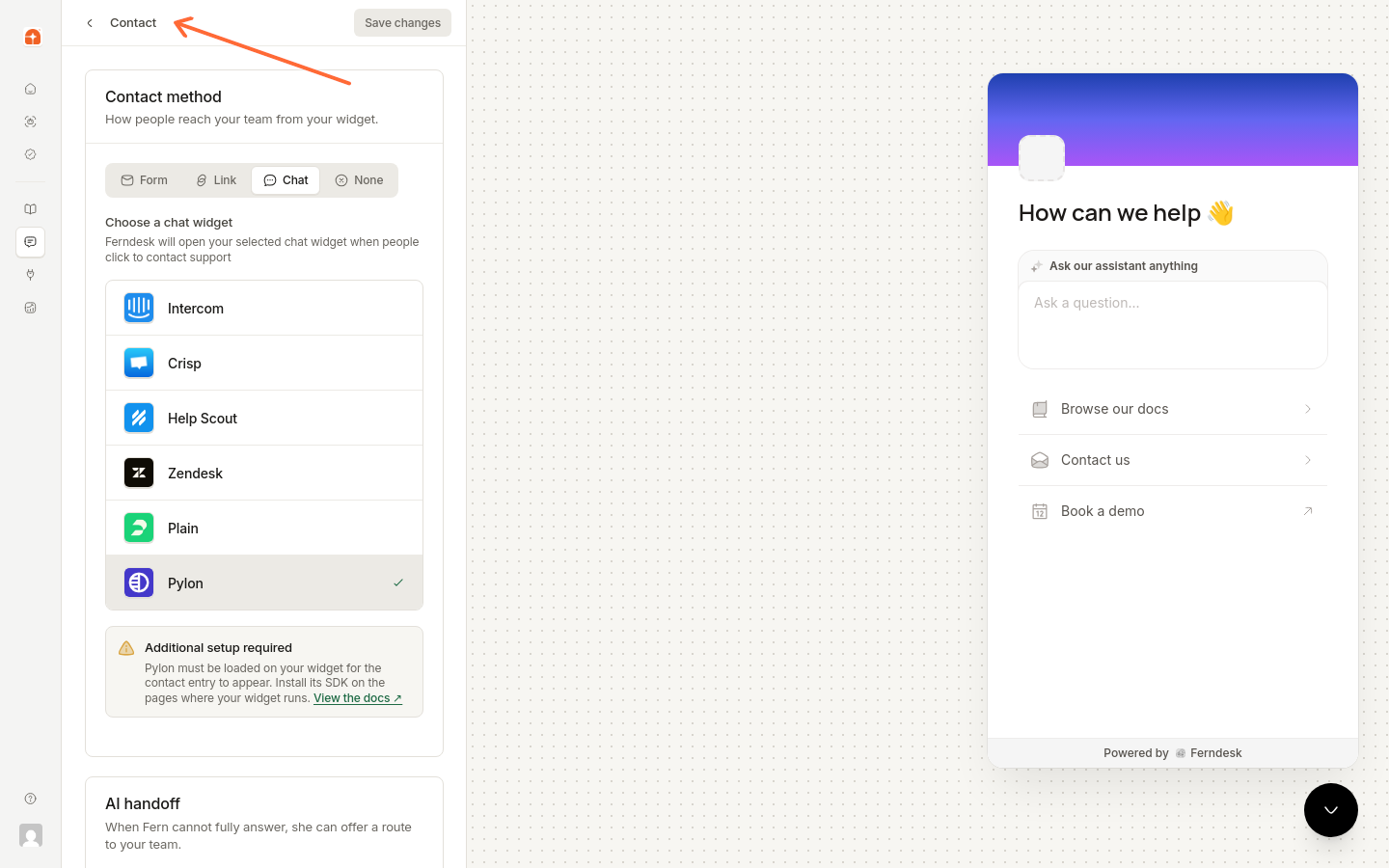 The Contact item selected in the customize sidebar