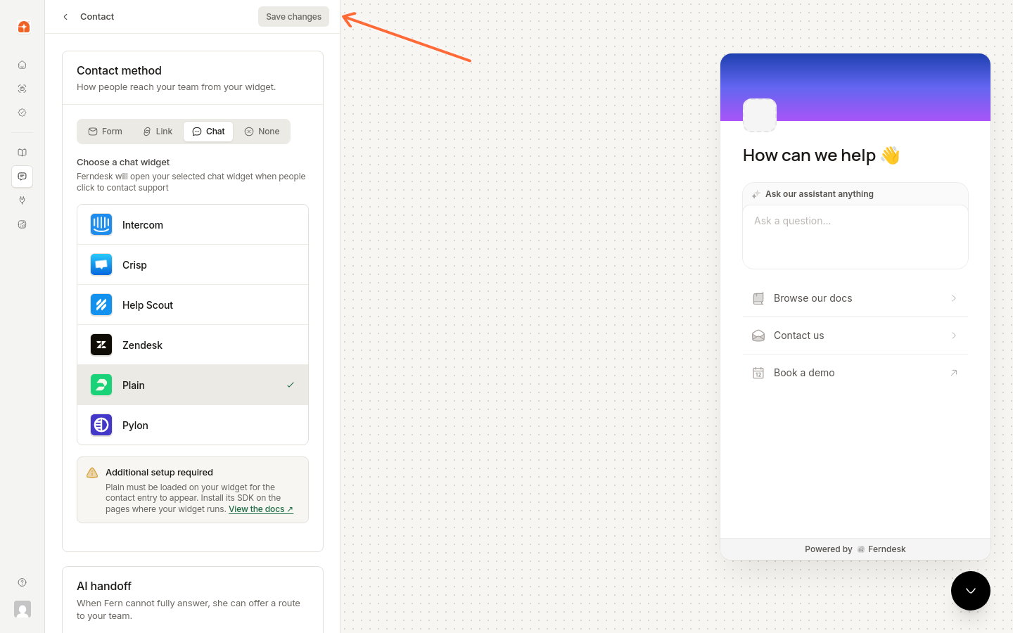 The Save changes button in the customize page