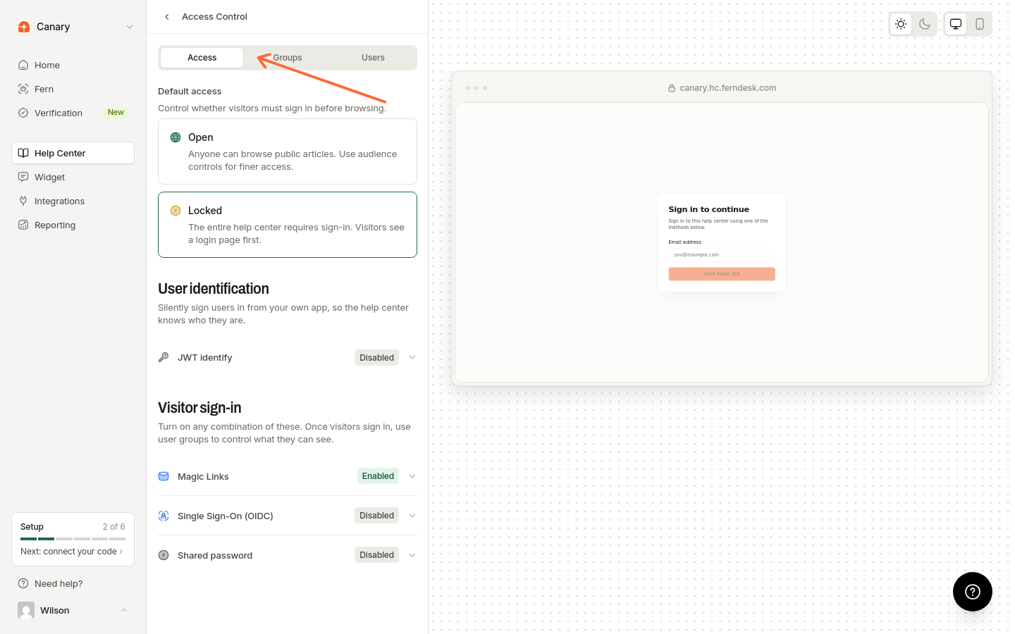 Access Control in the dashboard