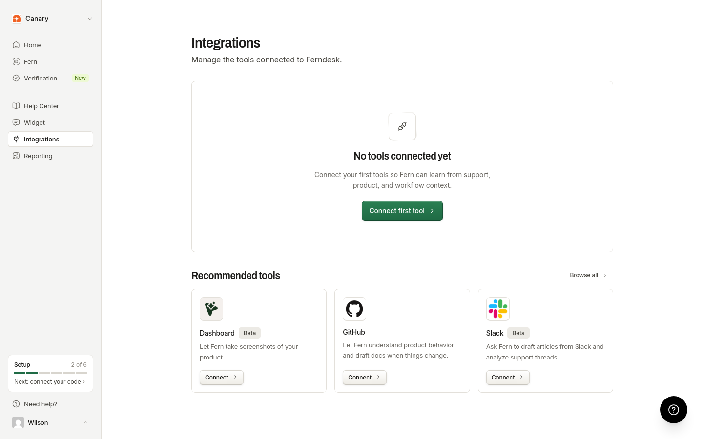 Integrations page showing the grid of available integration cards